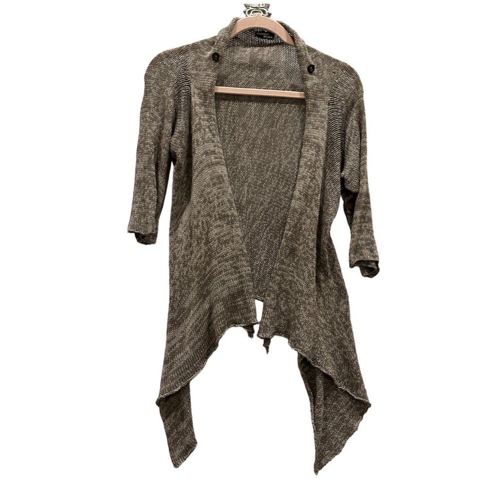 Wooden Ships small brown tan knit wrap cardigan sweater neutral cozy cotton